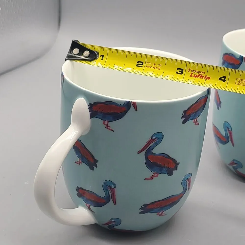 Set (2) Fabienne Chapot Pelican Ceramic Coffee Mugs Cups 14 oz Netherlands New